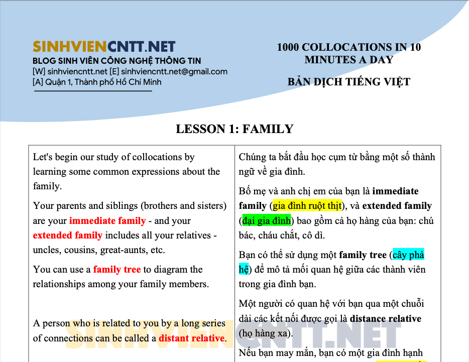 [1000 collocations IELTS] Lesson 1: Family 1